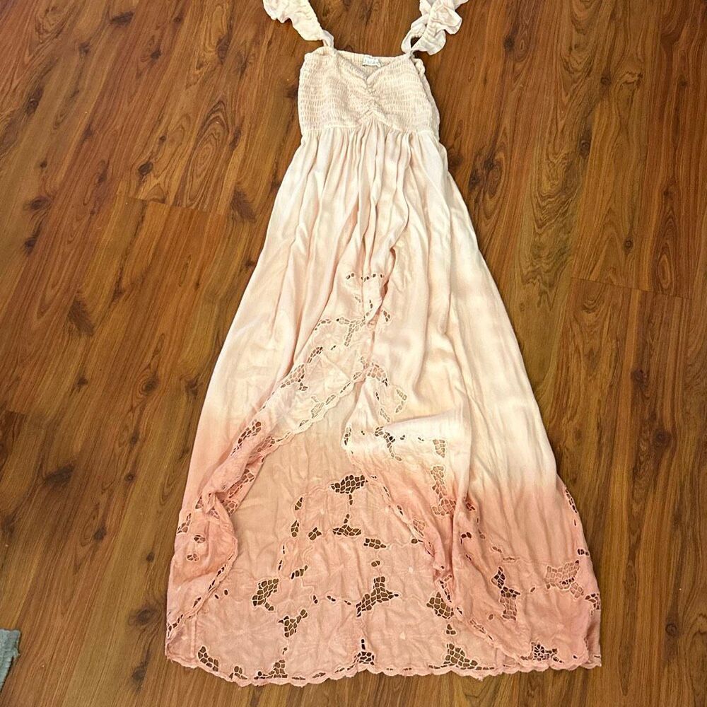 Salt + Grace blush peach pink Battenburg lace crochet dress high low size small